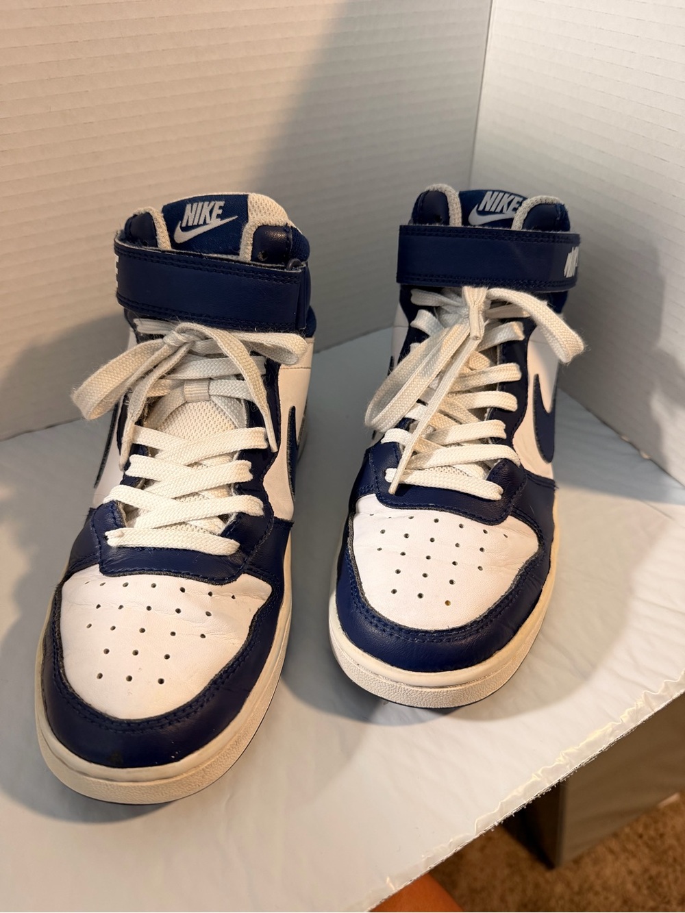 Nike Kids High-Top Sneakers in White and Navy